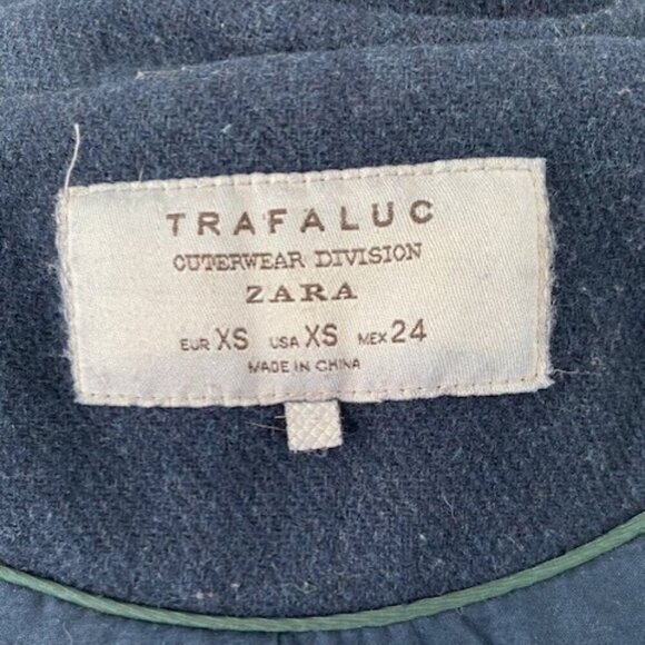 ZARA Trafaluc Navy Blue Wool Parka Coat Jacket XS - Picture 14 of 14